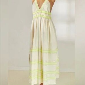 LEMLEM Gete hand spun woven halter maxi sun/cover Dress in lomi keylime